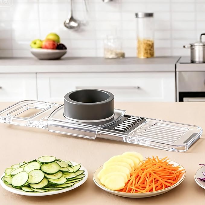Multifunctional Handheld Mandoline Slicer for Kitchen – Sharp Vegetable Cutter with Safety Guard, 6‑in‑1 Cucumber Slicer & Grater, Crystal-Clear One-Piece Body, Easy to Clean, Sturdy & Compact