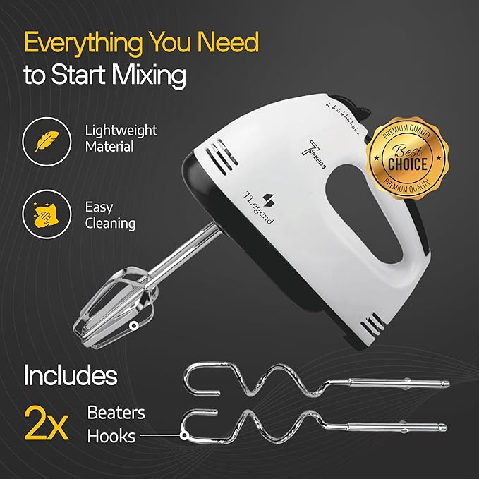 Hand Mixer Electric Handheld – 7 Speed Ultra Power Electric Mixer Handheld (White-Black)