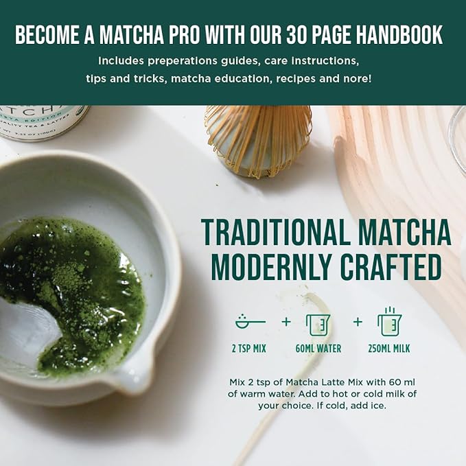 Jade Leaf Matcha - Traditional Starter Set - Japanese Matcha Gift Set Includes: Bamboo Whisk (Chasen), Scoop (Chashaku), Stainless Steel Sifter, Fully Printed Handbook