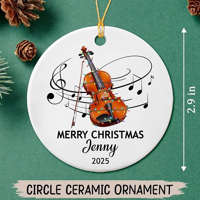 Personalized Violin Player Ceramic Decor Ornament, Customized Text Year Name Violinist Christmas Ornaments Gift for Friends Husband Wife Grandkids, Violin Instrument Lover Ceramic Xmas Tree Ornament