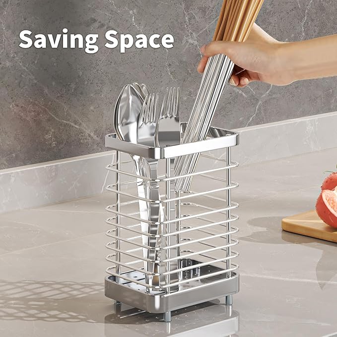 Kitchen Utensil Drying Rack,304 Stainless Steel Chopsticks Spoon Fork Knife Drainer Basket Flatware Storage Drainer, Dish Drainer for Kitchen Counter