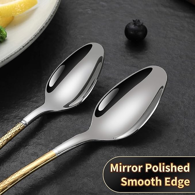 Lemeya Hammered Silver Gold Silverware Set,20 Piece Modern Flatware Set Service for 4,Mirror Polished Stainless Steel Cutlery Set Utensil Set Tableware,Kitchen Knives Forks Spoons Set,Dishwasher Safe
