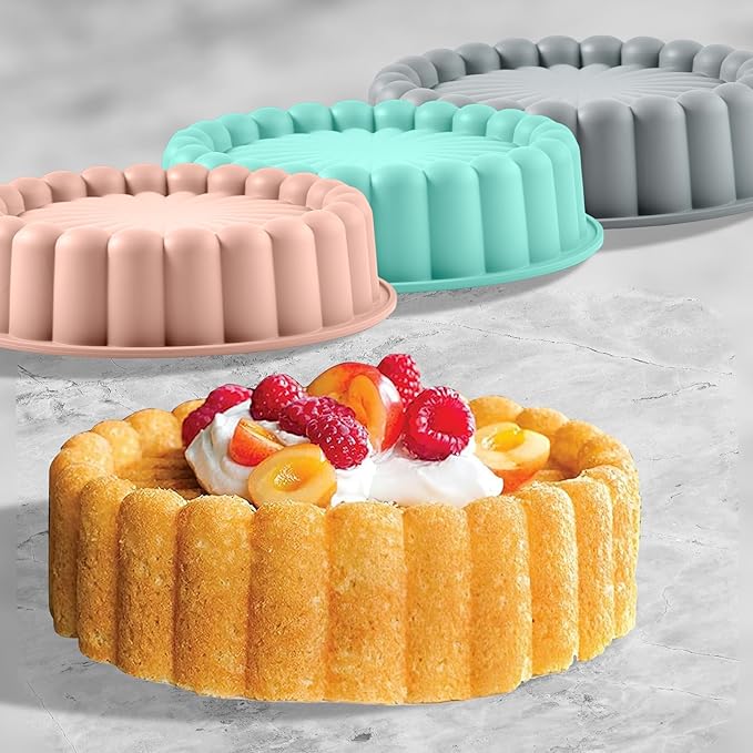 10 Inch Silicone Bundt Cake With 8 Inch Pan Set (2 Pack) - Nonstick Baking Mold for Pound Cake, Jello, Bread & Brownies, Dishwasher Safe, Blue