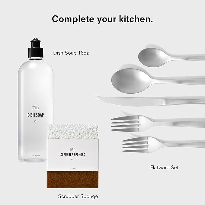 Public Goods Kitchen Tool Set | 6 Piece Kitchen Utensil Set | Includes Y-Peeler, Peeler, Bottle Opener, Wine Opener, Pizza Cutter, and Garlic Press | Plastic-Free, Dishwasher Safe Gadget Essentials