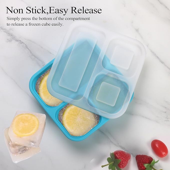 BPA-Free Silicone Freezer Molds, Leak Proof Stackable,1/2-Cup and 1-Cup Portion Control Soup Cubes Freezer Tray with Lids for Meal Prep, Broth, Stews, Leftovers(Blue 2 Pack)