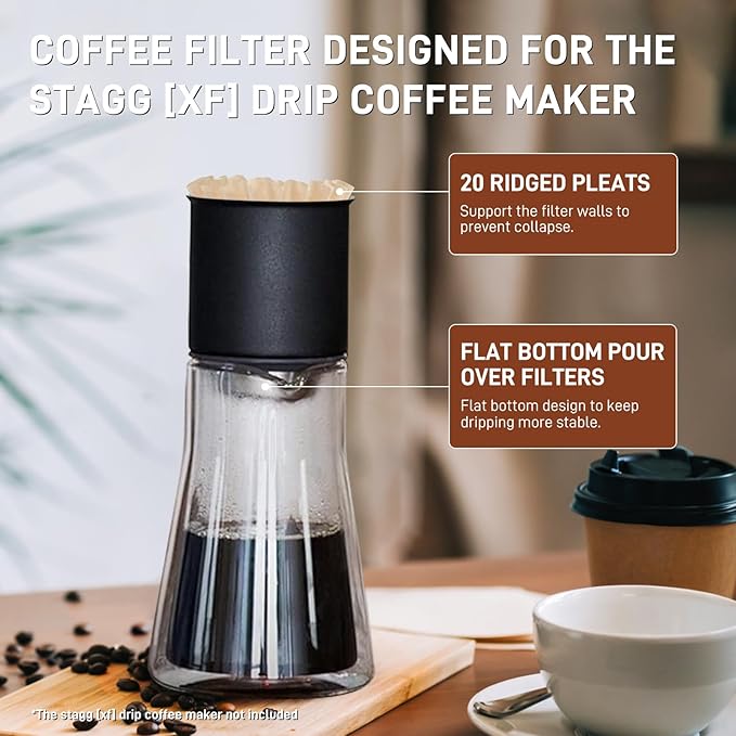 200 Pack Stagg [XF] Pour Over Coffee Paper Filters - Paper Coffee Filters Designed for the Stagg [XF] Drip Coffee Maker
