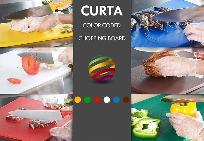 CURTA 6-Pack Cutting Boards for Kitchen, 24" x 18" x 0.5" 6-Piece (White, Red, Green, Blue, Yellow, Brown) Color Coded Plastic Chopping Board with Anti Slip Surface Dishwasher Safe