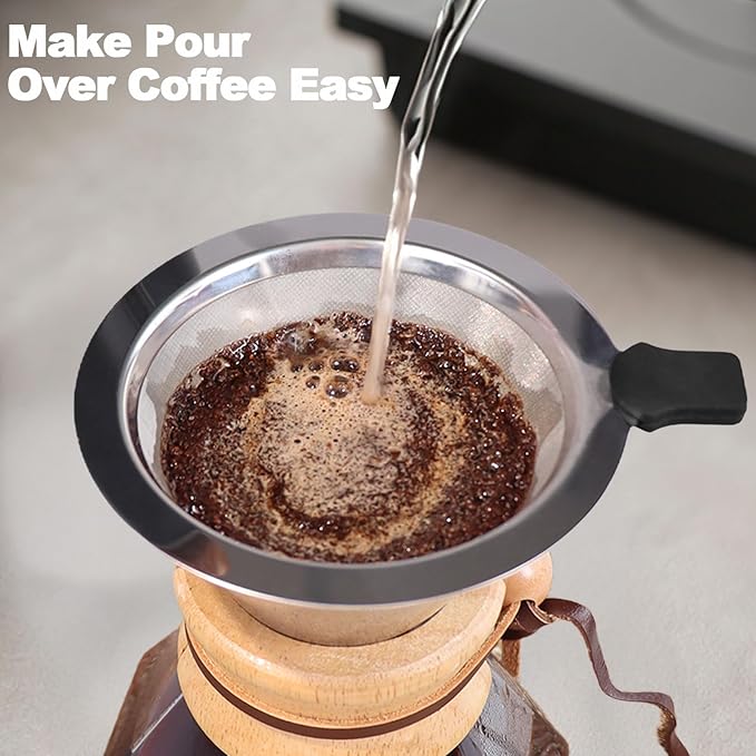 Pour Over Coffee Pot Set 1000ml Features 304 Stainless Steel Filter Glass Coffee Pot with High Borosilicate Glass Duckbill Spout Design Solid Wood Handle Pour Over Coffee Drippers Daily Brewing
