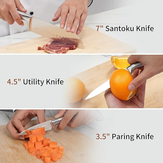 ZHANG XIAO QUAN SINCE 1628 15Pcs Knife Set with Block, 50Cr15MoV High Carbon Stainless Steel Kitchen Knife Set, Sharp and Durable, Hundreds of Years of Masterful(Silver)