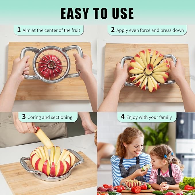 LIIGEMI 5.5 Inch Extra Large Apple Slicer,16-Slice Thin Apple Slicer and Corer,Cutter, Divider, Wedger for Fruits and Vegetables，Gifts for Mom，Sharp and Sturdy，Easy to Use