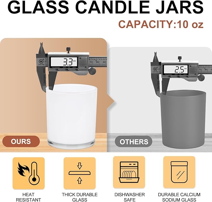 10 OZ Thick Candle Jars for Making Candles 15 Pcs, Empty Jars with Wood Lids for Candle Making, Sample Container, White