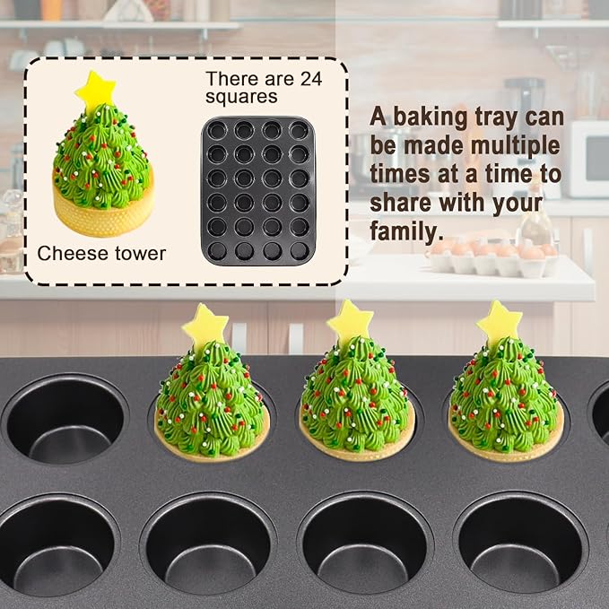 2 Pack Premium Bakeware 24-Cup, Mini Muffin Pan, Dishwasher Oven Safe (Black, Steel)