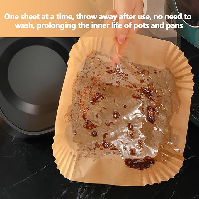 9 Inch Air Fryer Liners Disposable, 400Pcs Air Fryer Paper Liners, Oil-Proof & High-Temperature Resistant Parchment Baking Paper for Air Fryer, Microwave and Oven（Bottom Is 9 Inch）