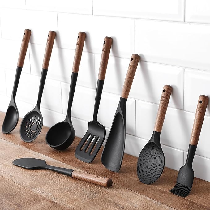 Silicone Head Scraping Spatula with Wooden Handle: Multi-Purpose Cooking Tool for Spreading, Baking and Mixing, Heat Resistant Cookware, Protects Surfaces with Gentle Head Design