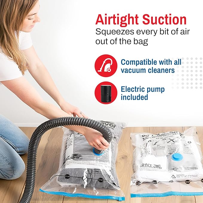 Spacesaver 4 Pack Jumbo Vacuum Storage Bags for Blankets & Clothes – Jumbo Vacuum Sealed Compression Bags with Hand Pump – Space Saver Storage Bags for Bedding, Moving, Travel & Organization
