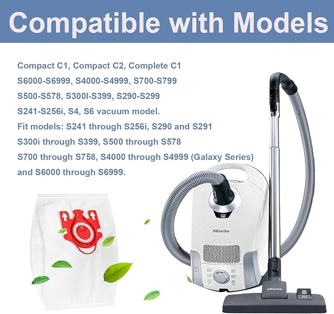 24 Pack 3D Airclean Vacuum Bag Replacement for Miele FJM Vacuum Compact C2 Compact C1 Complete C1 S241 S290 S300i S500 S700 S4 S6 Series With 6 Motor Protection Filters 6 AirClean