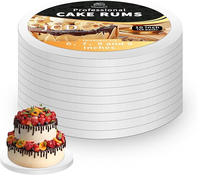10 Packs Cake Boards 10 Inch Round - Sturdy 1/2" Thick Cake Drum, Cake Base Sturdy Multiple Layers of Corrugated Cardboard for Heavy or Multi Layer Cakes, Pastry, Display (10inch/10pcs)