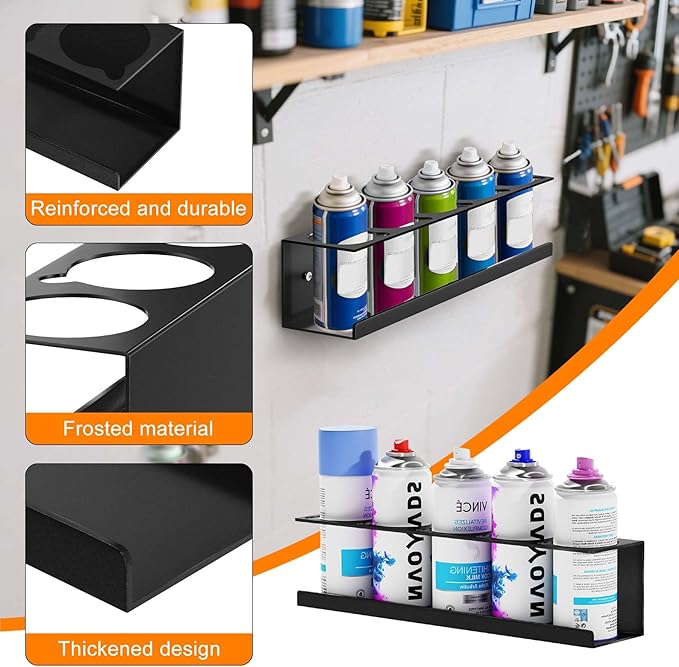 Spray Can Holder Organizer, 4 Pack Bottle Holder Wall-Mounted, Black Steel Spray Paint Can Rack Organizer for Garage, Shop, Home & Workspace