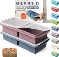 Silicone Freezer Tray with Lid Soup Freezer Container Molds with Steel Reinforced Rim Large Ice Cube Tray Makes 4 Perfect 2 Cup Portions Cubes Storage Food Housewarming Gift Kitchen Must Haves