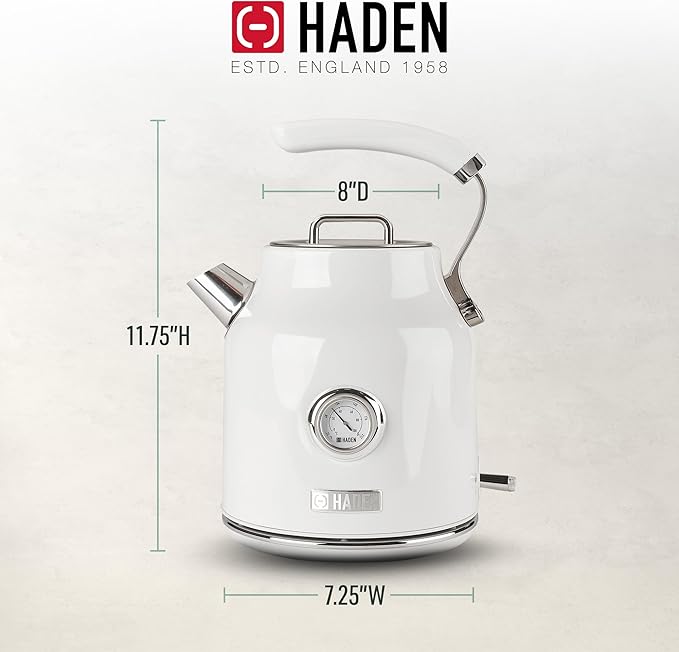 Haden Dorset 1.7 Liter Stainless Steel Electric Kettle, Hot Water Kettle with 360-Degree Base and Auto Shutoff, Ivory & Chrome