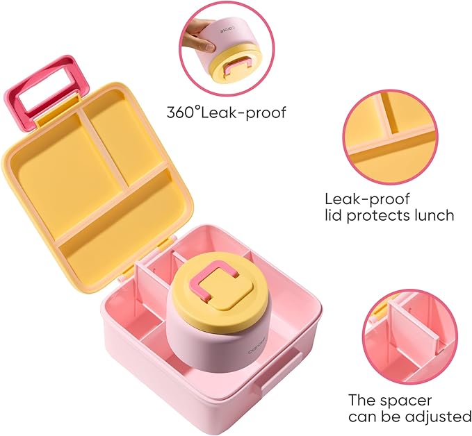 CAROTE Bento Box for Kids, Lunch Box Kids with 8oz Thermos for Hot Food, Lunch Container for Girls Boys, 3 or 5 Compartments with 2 Removable Dividers, BPA Free/Leak Proof/Dishwasher Safe