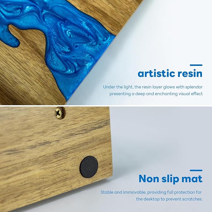 magnetic knife holder - Acacia wood blue resin river knife block, double-sided magnetic, 12.59 × 9.84 inches (Without knife)