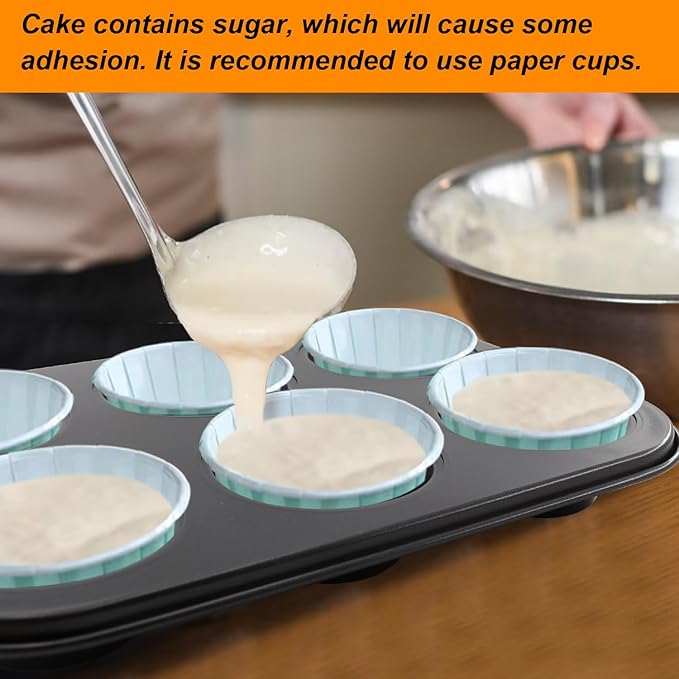 2 Packs Round Muffin Baking Pan, Premium Steel Muffin Pan for Baking, Cupcake Tin Cheesecake Pans, Bakeware Muffin Top Pan (6 Cups,Black)