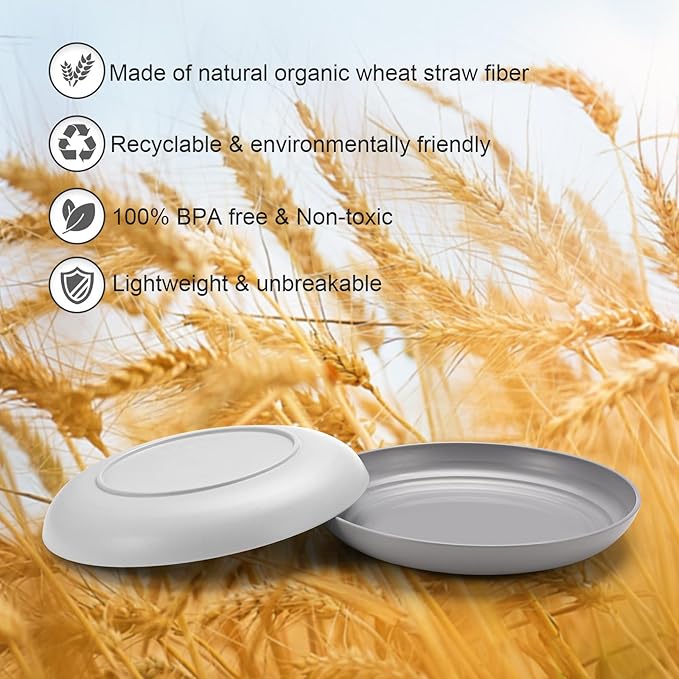 12 Pcs Unbreakable Deep Dessert Plates Set, 8 inch Reusable Plastic Wheat Straw Plates, Microwave and Dishwasher Safe Plate for Kitchen, Lightweight Plate for Dessert, BPA Free, White