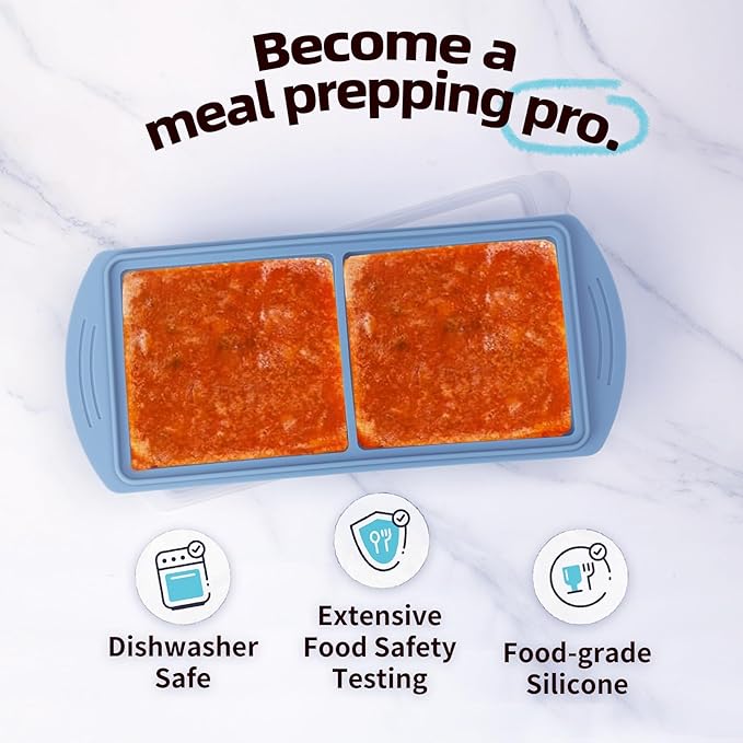 Silicone Freezer Molds Gift Set with 2 Tbsp, 1/2, 1, and 2 Cup Silicone Freezer Trays With Lids - Meal Prep and Kitchen Essentials Bundle (Blue 4 Pack)