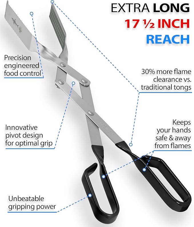 Shark BBQ Tongs for Steaks, 2-Pack 17" & 13" Professional Kitchen and Outdoor Grilling Utensil Set, by Shark BBQ Grill Tongs -(Black)