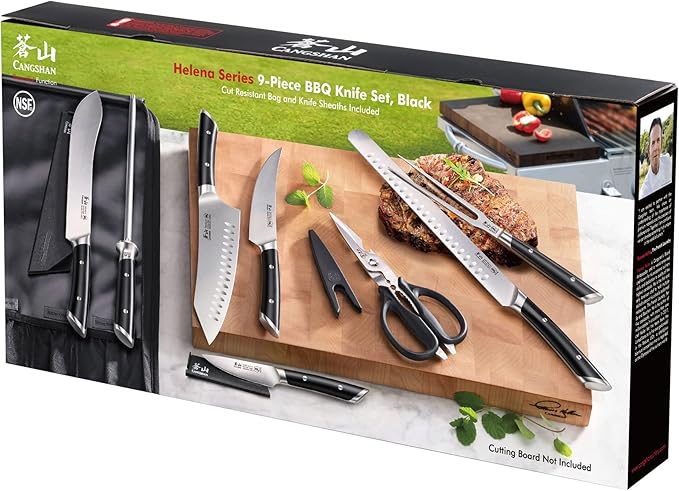 Cangshan HELENA Series German Steel Forged BBQ Knife Set (Black, 9-Piece Bag Set)