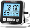 Alpha Grillers Turkey Thermometer - Digital Meat Thermometer with Electric Oven Safe Wired Leave-in Probe for Cooking & Roasting - Large Display with 7 Preset Temp Alerts, Timer & Alarm