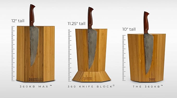 360KnifeBlock® MAX (black) ROTATING Magnetic Knife Block - MAX 12" tall with an array top slots SeriousEats/Food&Wine/ATK BEST Universal Knife Block - handmade in Washington