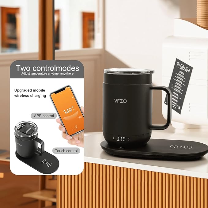 16Oz Temperature Control Smart Mug, Self Heating Coffee Mug LED Display, 180 Min Battery Life - Hot up to 149℉ Fast Wireless Charger Base Improved Design coffee serving sets mug(16oz, Dusty Rose)