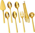 KINGSTONE Large Hostess Gold Serving Utensils Sets,18/10 Stainless Steel Heavy Duty 10inch Serving Spoons,Slotted Spoons,Serving Fork,Serving Tongs, Cake Pie Server For Buffet, Wedding, Party