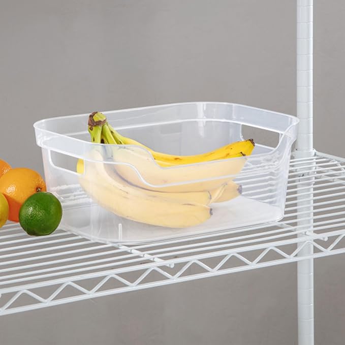 Sterilite 5.25x9.5x13 In Medium Polished Open Scoop Front Storage Bin w/Comfortable Carry Through Handles for Household Organization, Clear (16 Pack)