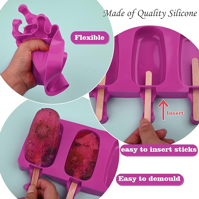 WMKGG Popsicles Molds,Popsicle Silicone Molds Set, 2 PCS Ice Cream Molds with 50 Wooden Sticks for Cake Pop, Ice Pop, Cakesicles (Standard Size/Rose Red)