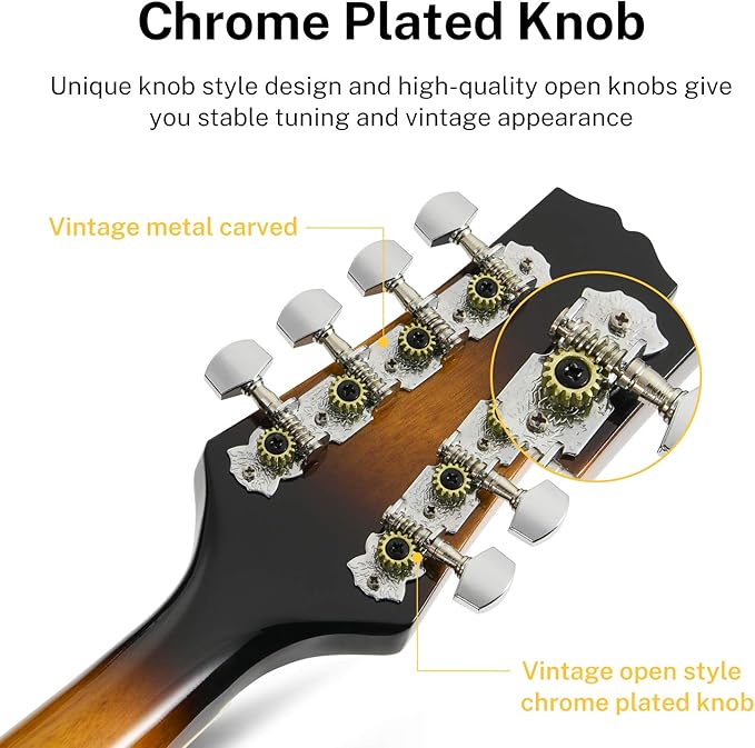 Donner A Style Mandolin Instrument Sunburst Beginner Adult Acoustic Mandolin Musical Instrument Mahogany 8 String, Bundle With Tuner String Bag Guitar Picks,DML-1