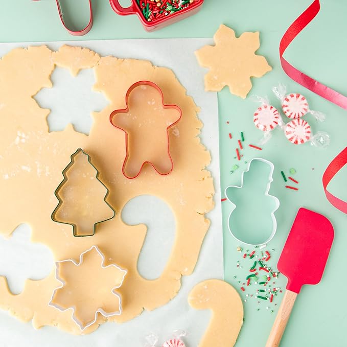 Sweets Indeed Holiday Cookie Cutter & Sprinkle Set – 4-Pack | Gingerbread, Snowflake, Candy Cane & Tree Cookie Cutters with 1.5 oz Christmas Sprinkle Mix | Holiday Baking Kit