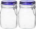 Bormioli Rocco Fido Collection, 2 Pack, 33¾ Oz. Food Storage Glass Jars, Airtight Rubber Seal & Glass Lid, With Stainless Wire Clamp, Made In Italy.