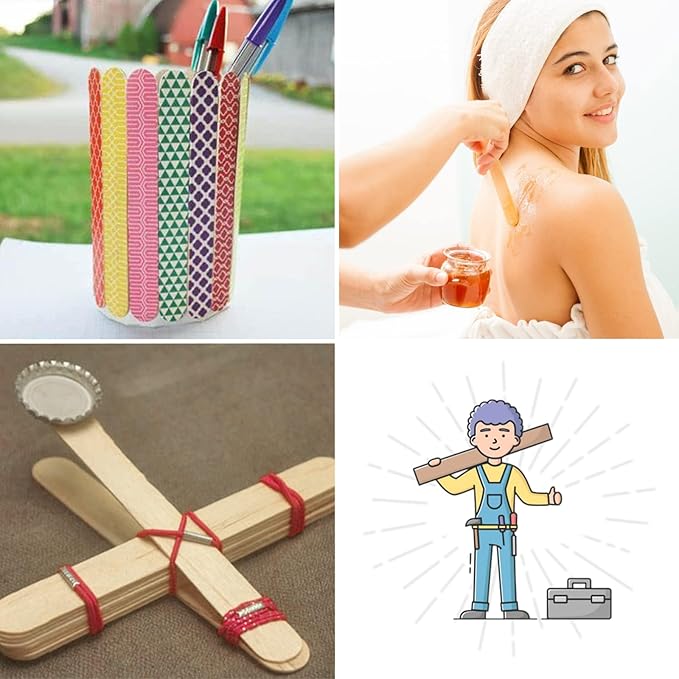 WISYOK 8 inch Popsicle Sticks, 500 Pcs Jumbo Wood Craft Sticks, Fan Handles, Large Popsicle Sticks for Crafts, Wedding Programs, Great for DIY Creative Designs