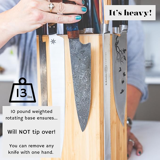 360KB MAX ™ - magnetic rotating knife block - w/top slots, capaciy for 20+ knives - largest in the 360 Knife Block ® family. (Honey Bamboo)