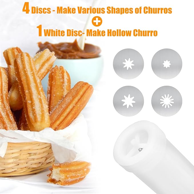 Churro Maker Kit, Hollow Churro Machine, Churro Maker Gun with Piping Bag and 2 Cleaning Brushes, 5 Nozzles for Various Shapes, Máquina para Hacer Churros, Perfect Gift