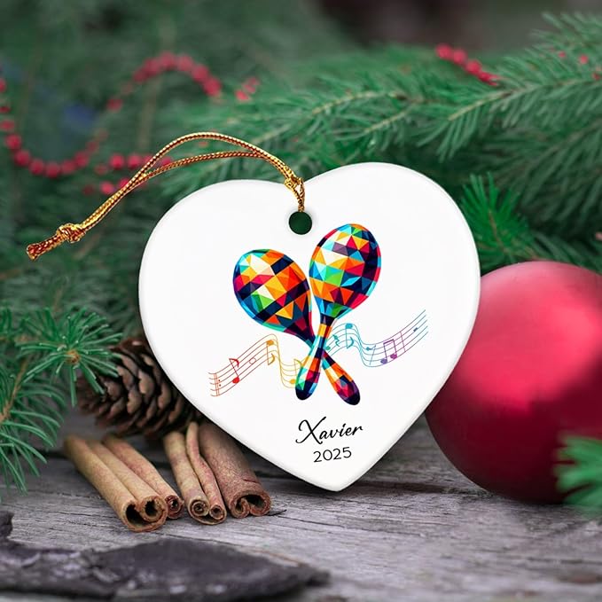 Maracas Ceramic Ornament Gifts, Personalized Maracas Musical Christmas Ornaments Decor with Name & Year, Music Lovers Ornaments 2025, Customized Instrument Player Xmas Ceramic Ornament Tree Hanging