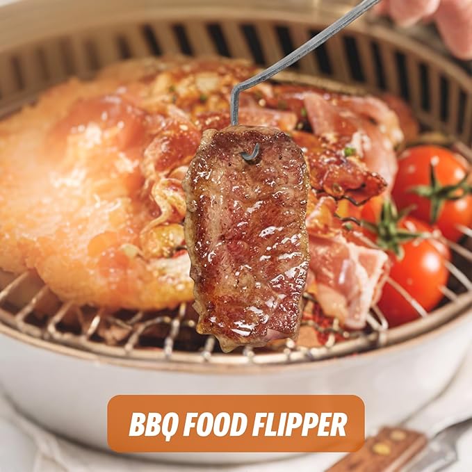 BBQ Turner Hooks, Meat Hook Flipper, Iron BBQF Turner Hooks, Flips Cooking Hooks, BBQ Food Flipper, for Grilling Smoking Frying, Long Handle Meat Hooks (Type B)