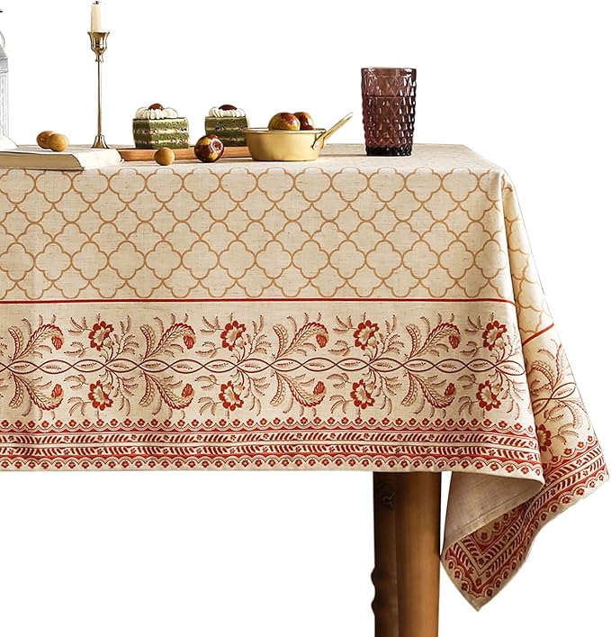 ISAENNE Designer Linen Floral Long Rectangular Tablecloth,Pale Yellow Farmhouse Indoor Table Cloth,Durable Decor Tablecloths for Dining Kitchen Thanksgiving Christmas,63"*94"-Chamonix A