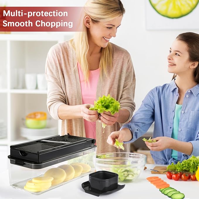 Vegetable Chopper, Onion Chopper Dicer, Mandoline Slicer, Food Chopper with Container, Vegetable Cutter for Salad Potato Carrot Garlic（9 Blades, Black）