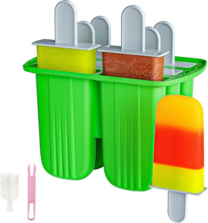 6 Pieces Silicone Popsicle Molds,Easy-Release BPA-Free,Ice Pop Mold Ice Cream Molds For Kids,With 6 PCS Plastic Stick+Cleaning Brush(Dark Green)
