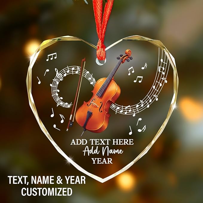 Personalized Cello Xmas Glass Ornament with Text Name & Year, Customized Cello Music Instrument Christmas Ornaments, Cellist Ornament Christmas 2025, Gift for Men Women Musician Teacher