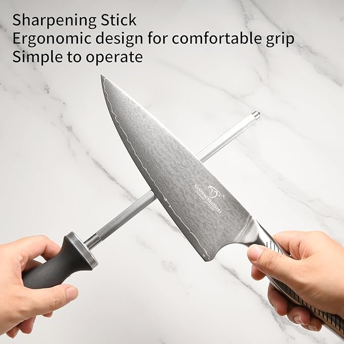 NANFANG BROTHERS® 10 Pieces Damascus Kitchen Knife Set, High Carbon Stainless Steel Damascus Steel Chef Knife Set, Stainless Steel Ergonomic Handle for Chef, with Built-in Sharpening Rod NF